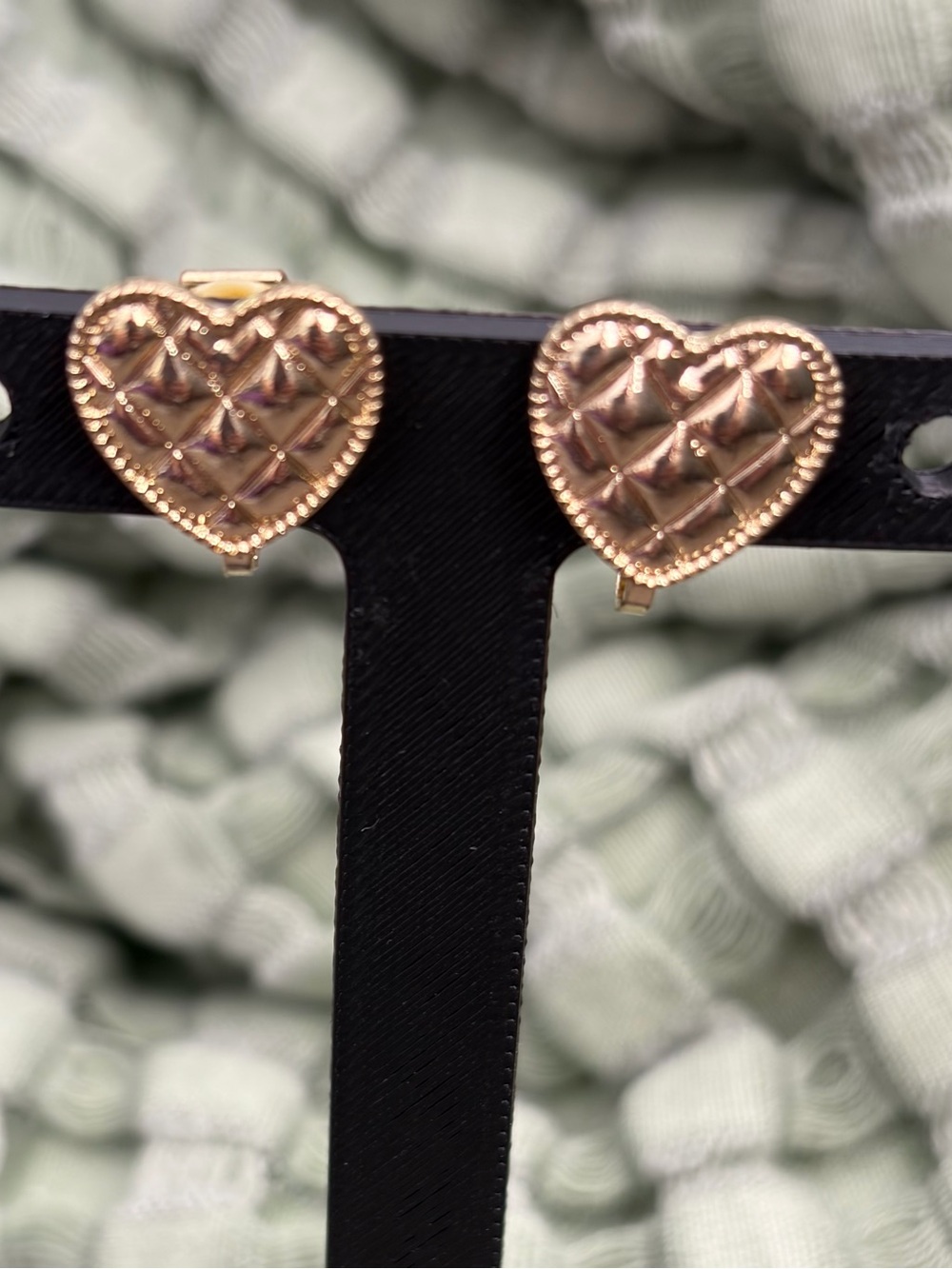 Gold-Tone Quilted Heart Clip-On Earrings